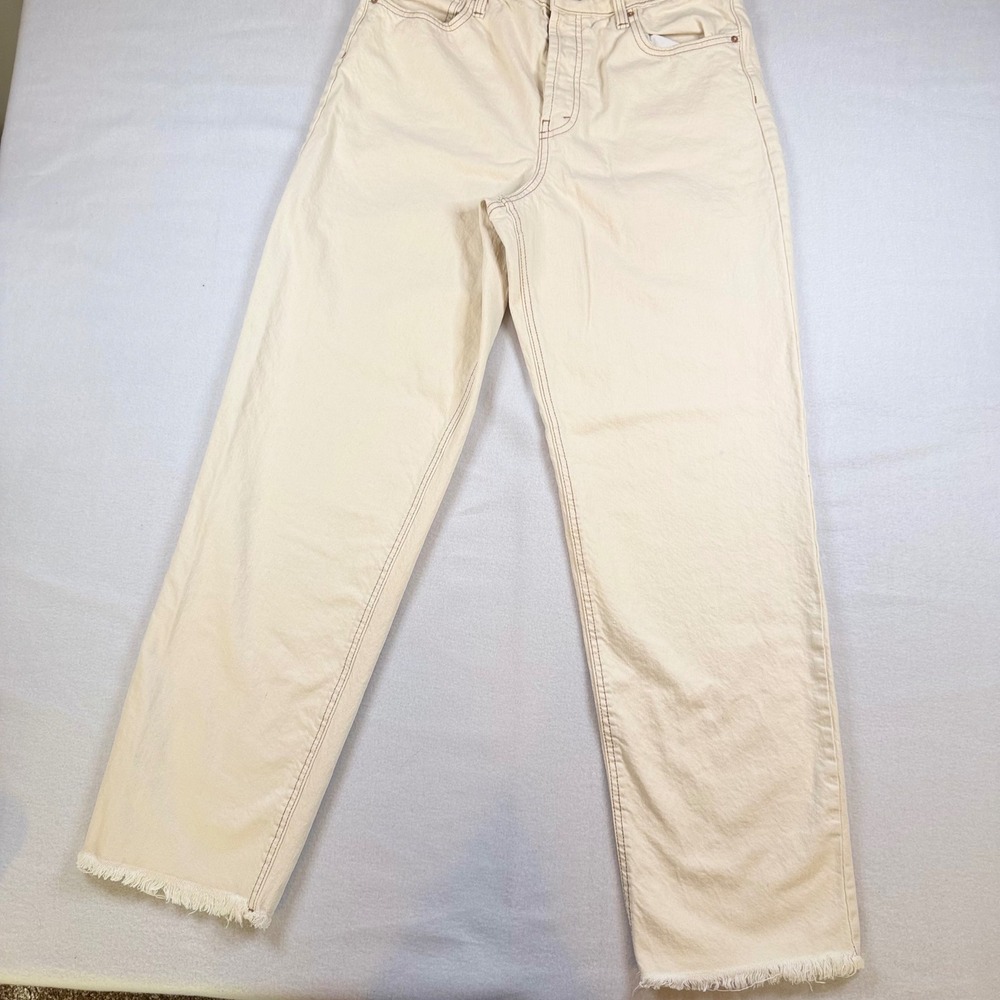 Wild Fable High Rise Straight Leg Jeans Cream Off White Raw Hem Size 12